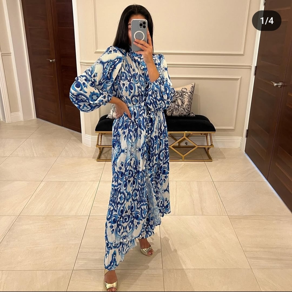 Elegant Blue Patterned Maxi Coord Set